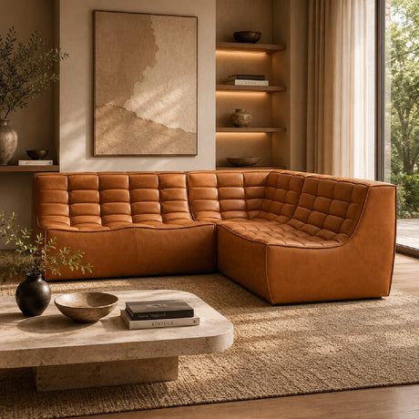 Brown Leather Modular Sofa Set | Ethnicraft N701
