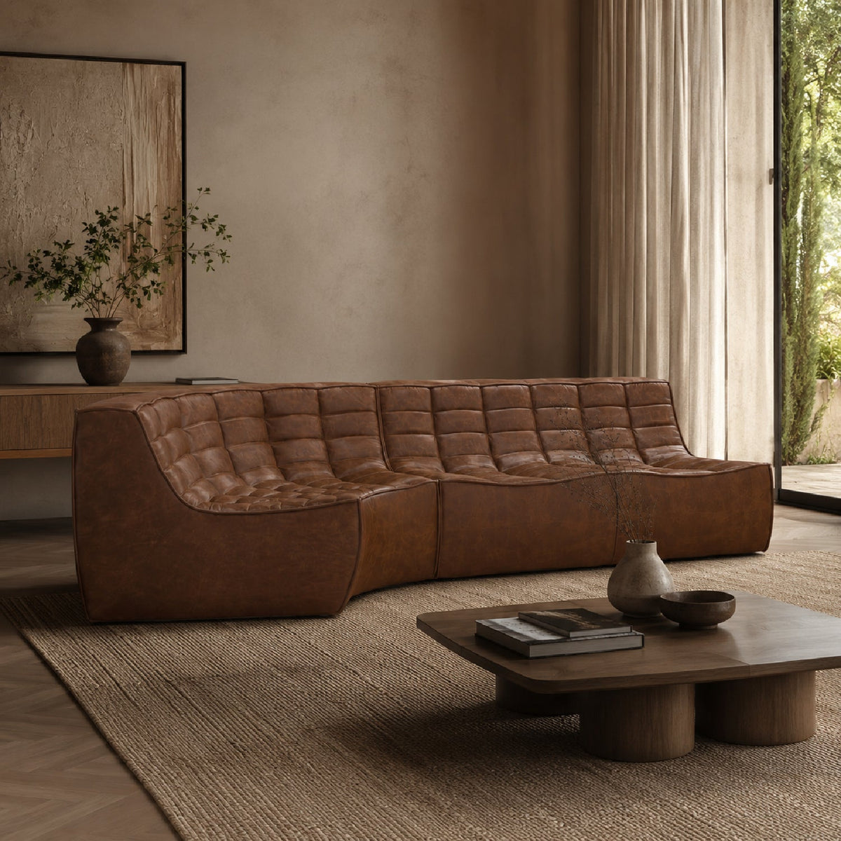 Dark Brown Leather 2-Seater Modular Sofa | Ethnicraft N701
