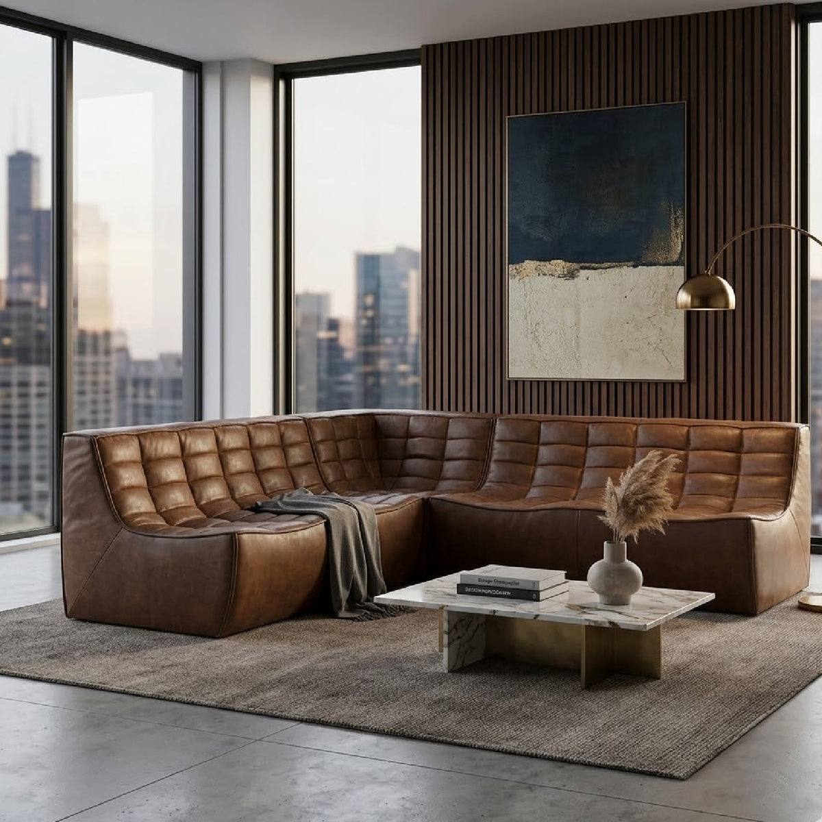 Dark Brown Leather Modular Sofa Set | Ethnicraft N701