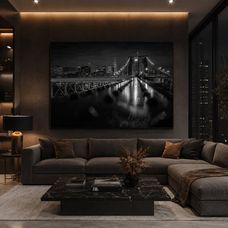 Brooklyn Bridge Night Black & White Architecture photographic art print by Cobra Art, alternate view 2