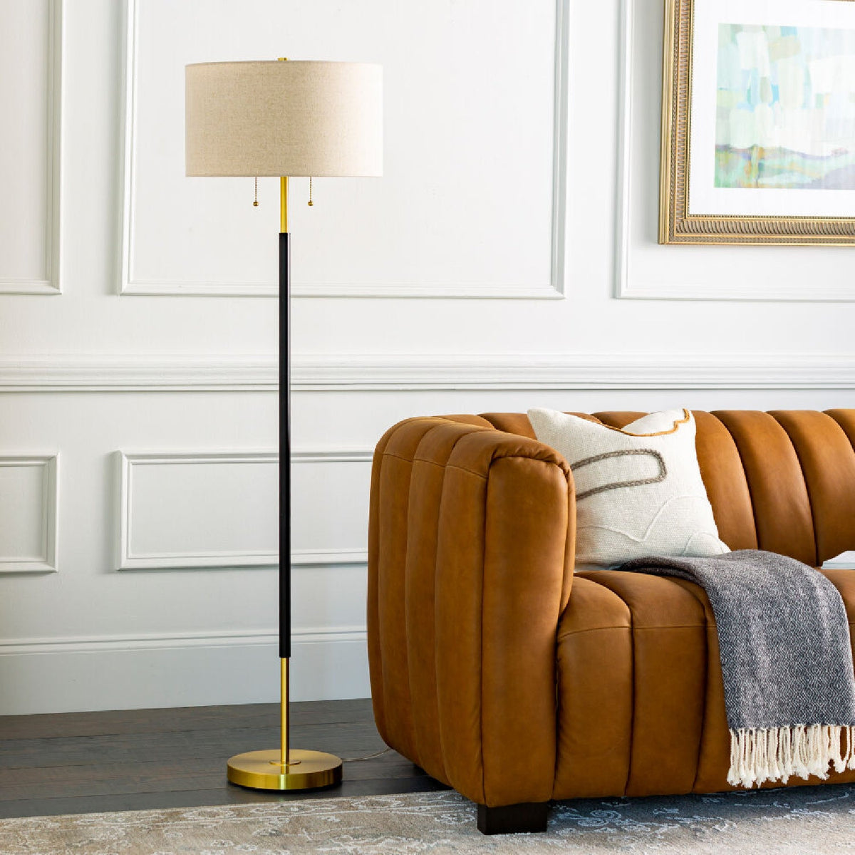 Cream Linen Pull-Switch Floor Lamp | Kuda Home Aberdeen