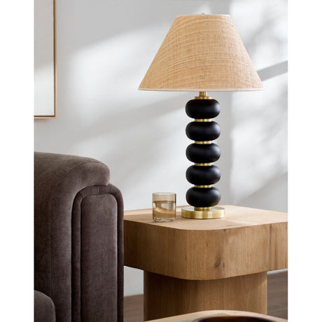 Modern European furniture - Black Wooden Seagrass Table Lamp - www.oroa.com