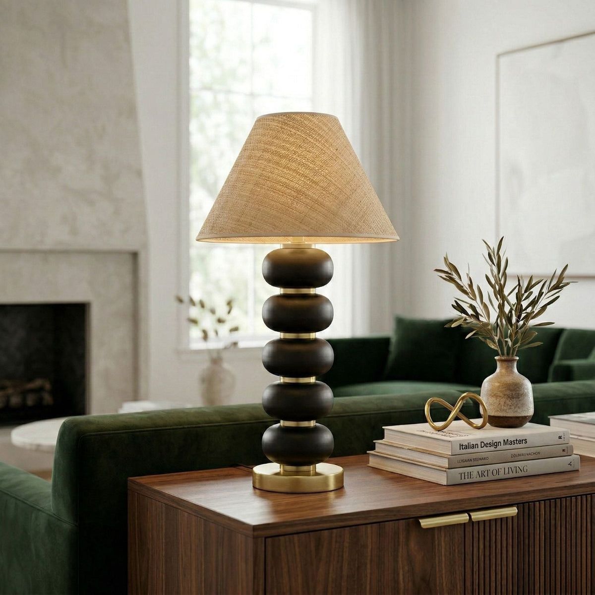 Modern European furniture - Black Wooden Seagrass Table Lamp - www.oroa.com