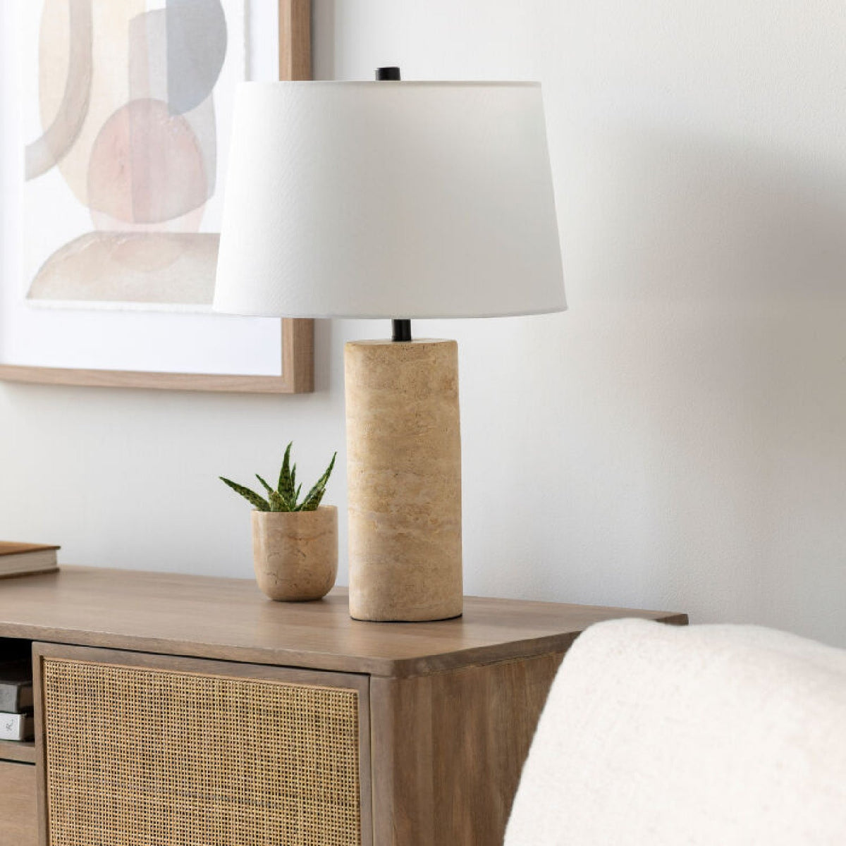 Modern European furniture - Beige Travertine Accent Table Lamp - www.oroa.com