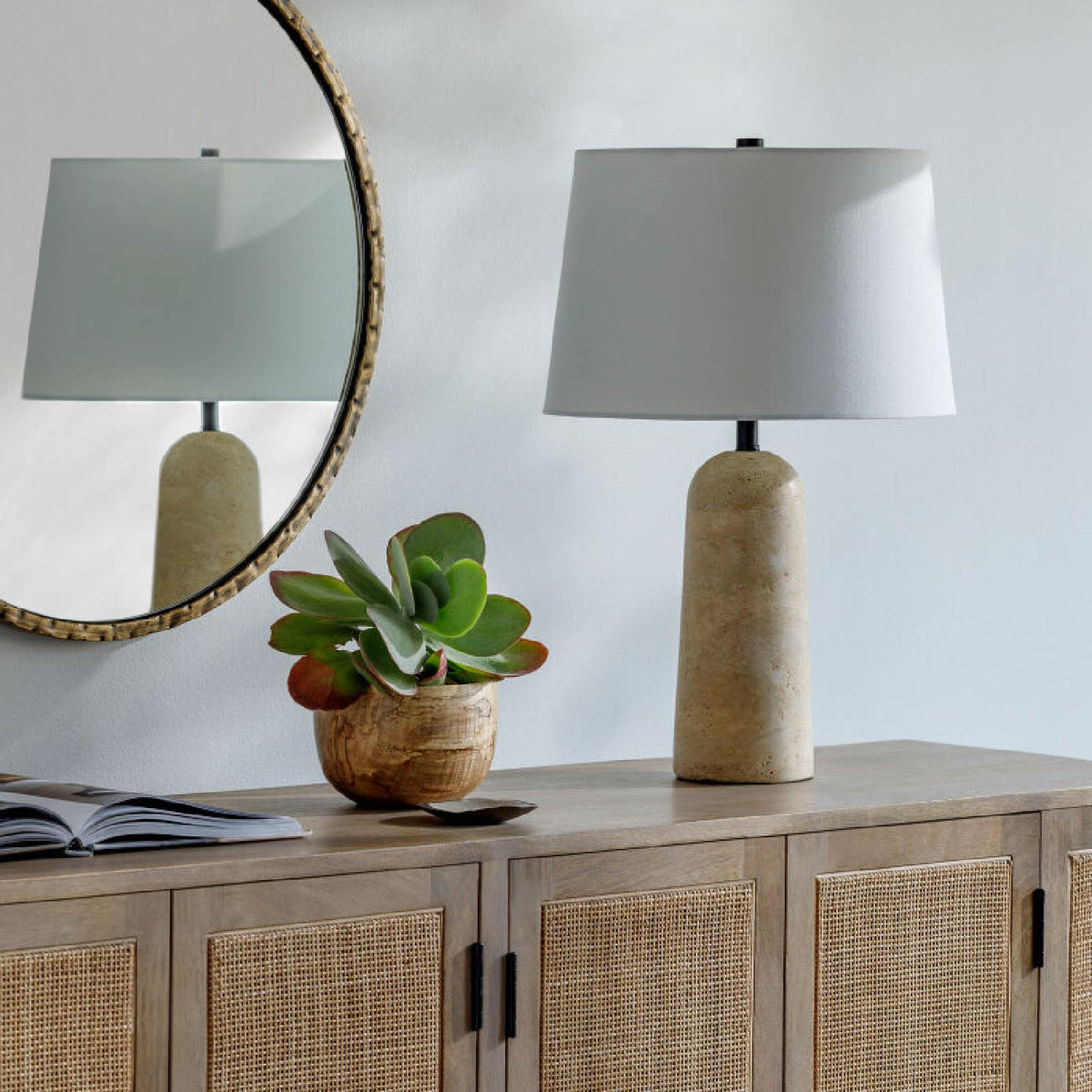 Modern European furniture - Travertine Base Accent Table Lamp - www.oroa.com