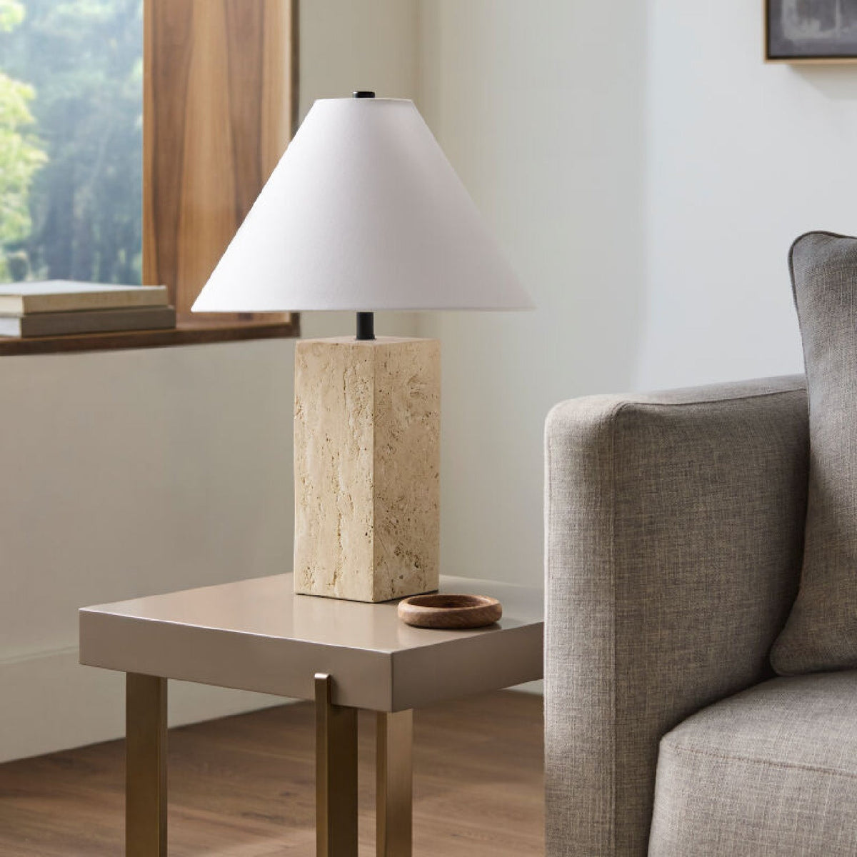 Modern European furniture - Beige Travertine Table Lamp - www.oroa.com