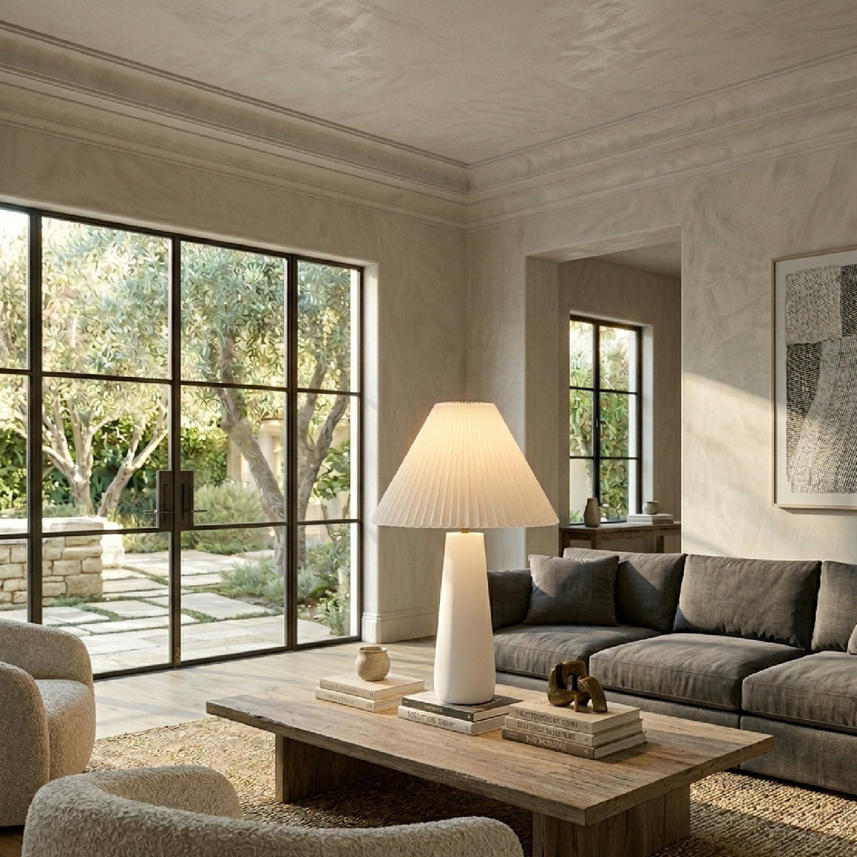 Modern European furniture - Pleated White Cotton Table Lamp - www.oroa.com