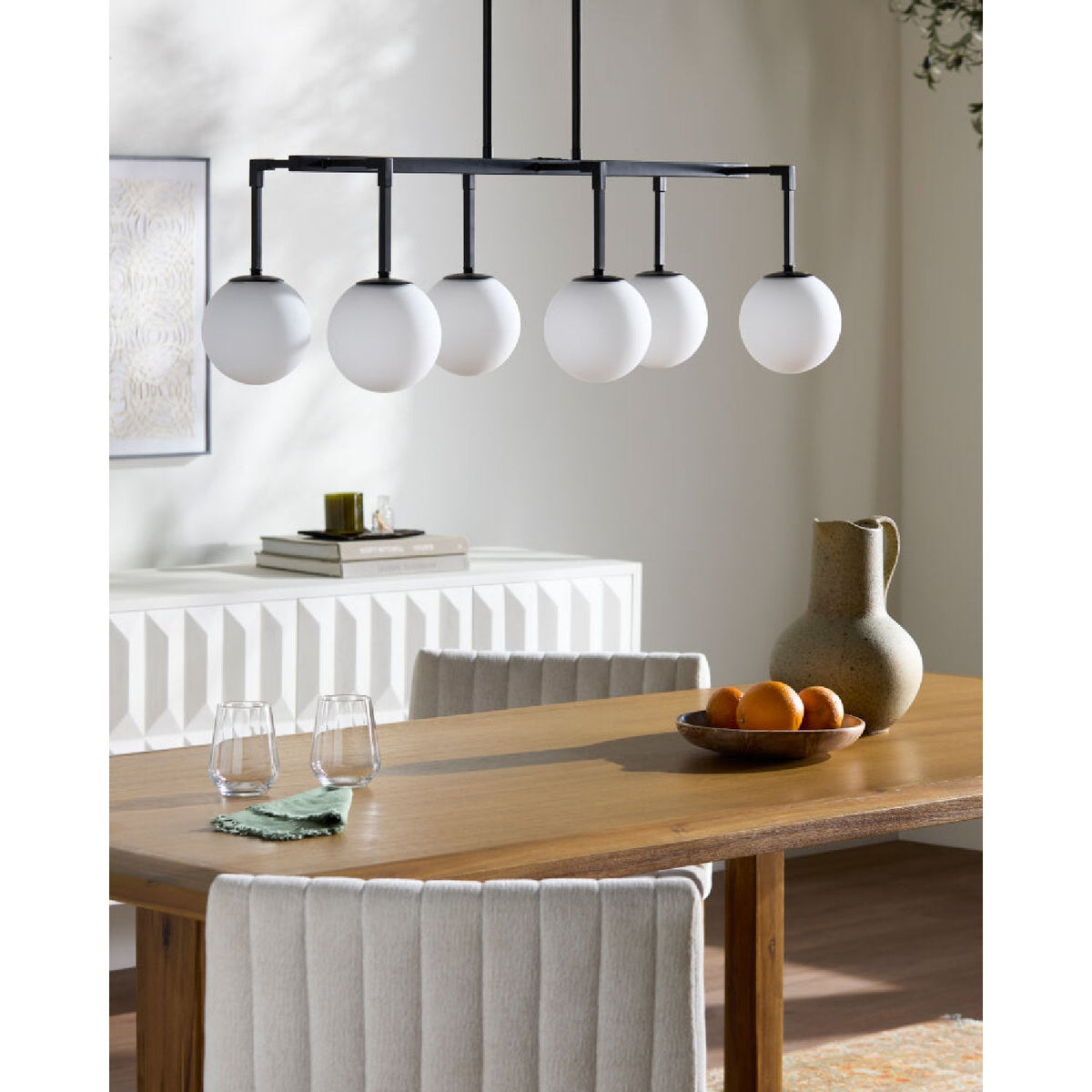 Modern European furniture - White Sphere 6-Light Linear Chandelier - www.oroa.com