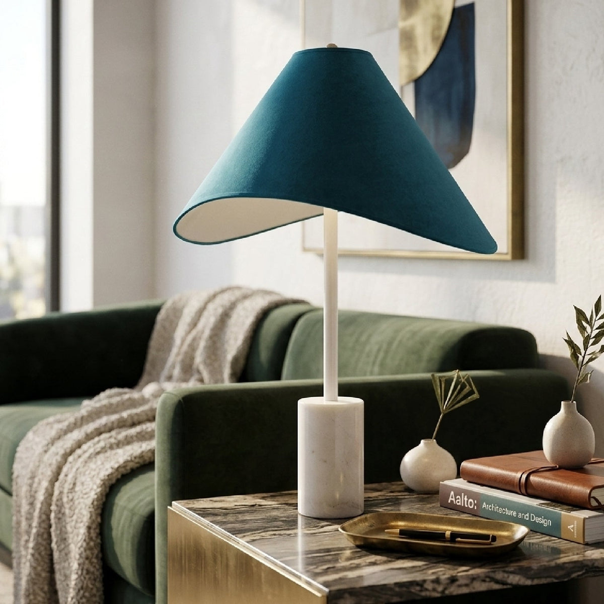 Modern European furniture - Marble Base Cotton Table Lamp - www.oroa.com