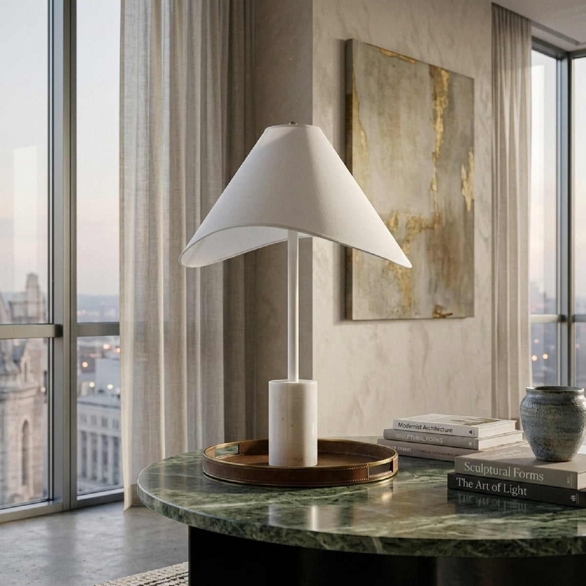 Modern European furniture - Marble Base Cotton Table Lamp - www.oroa.com