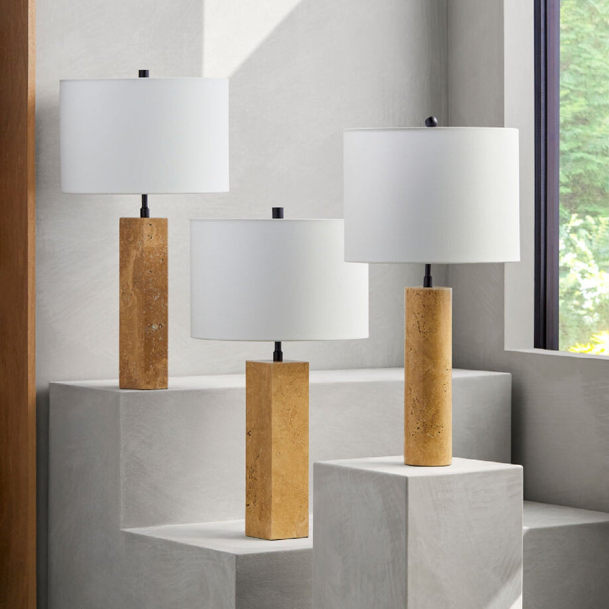 Modern European furniture - Travertine Cream Linen Table Lamp - www.oroa.com