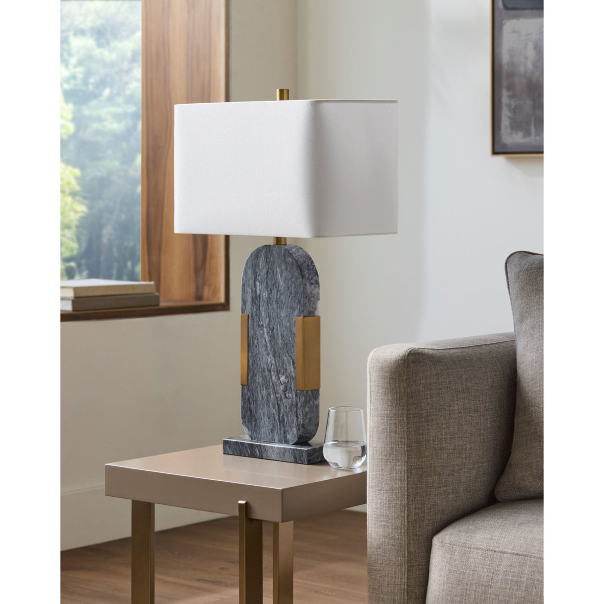 Modern European furniture - Gray Marble Accent Table Lamp - www.oroa.com