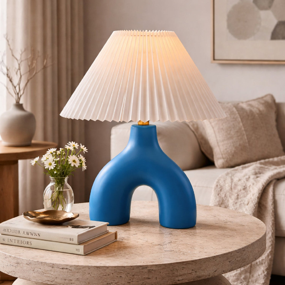 Modern European furniture - Ceramic White Linen Table Lamp - www.oroa.com