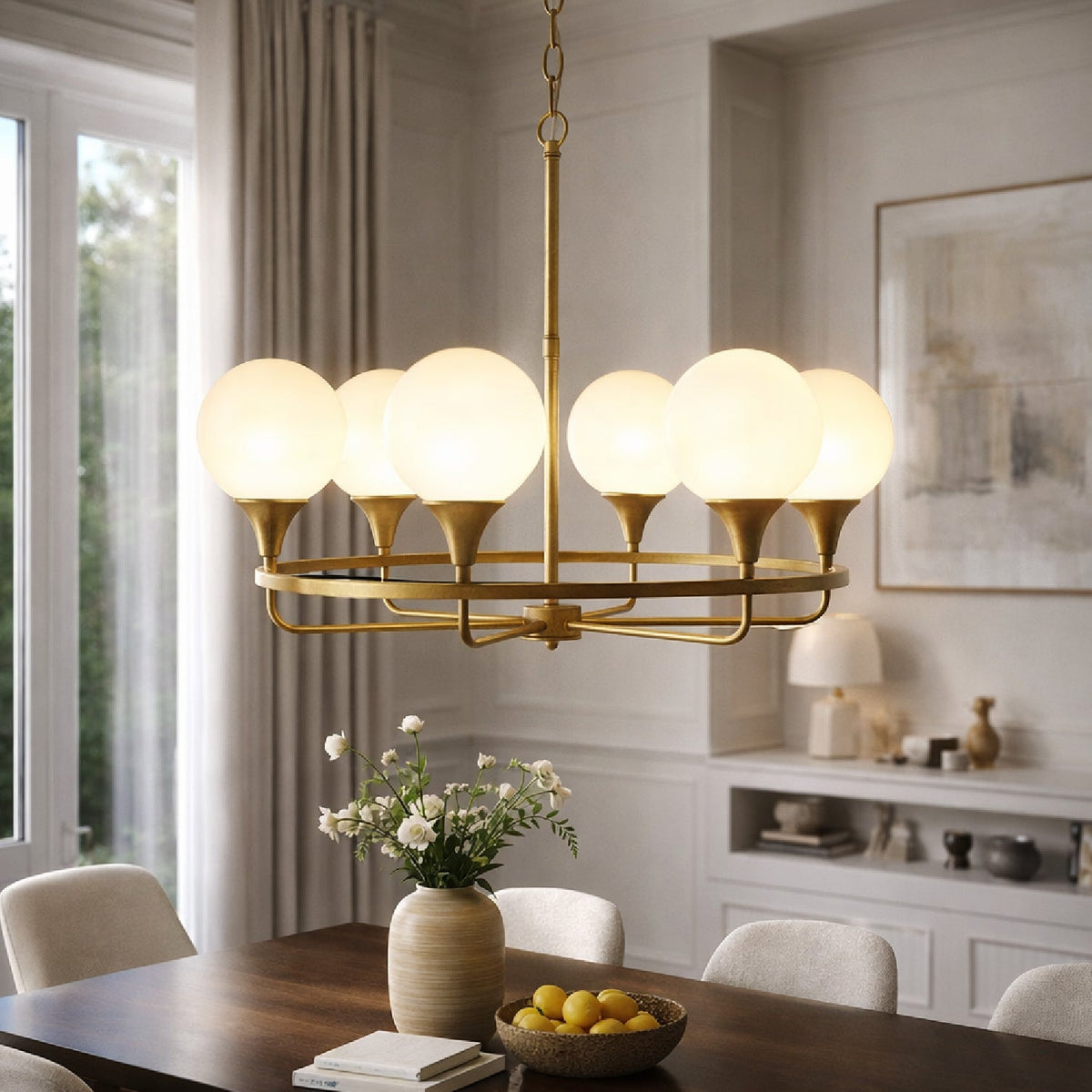 Modern European furniture - 6-Light White Glass Chandelier - www.oroa.com