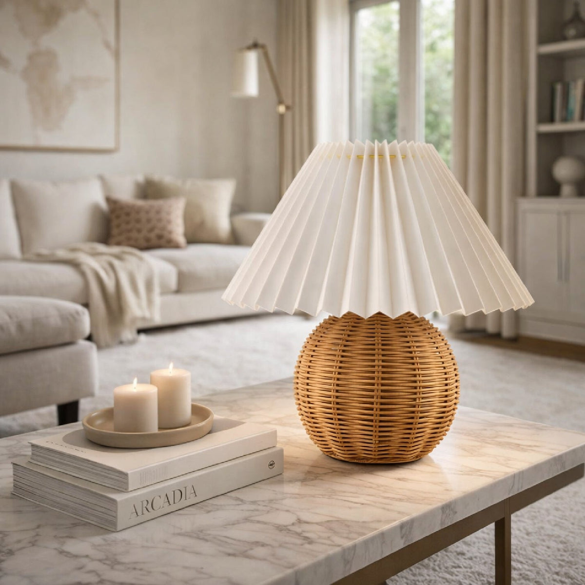 Modern European furniture - Pleated Shade Rattan Table Lamp - www.oroa.com