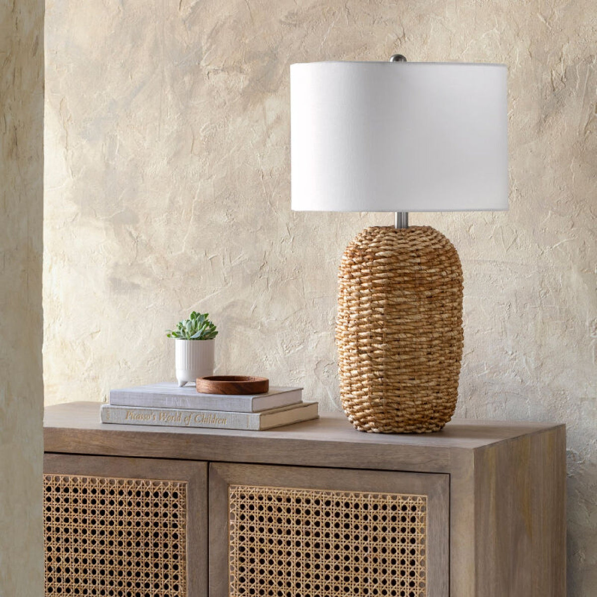 Modern European furniture - Rattan White Cotton Table Lamp - www.oroa.com