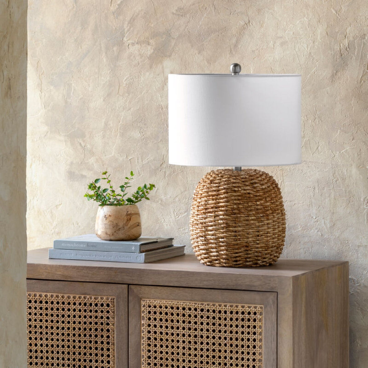 Modern European furniture - Rattan White Cotton Table Lamp - www.oroa.com
