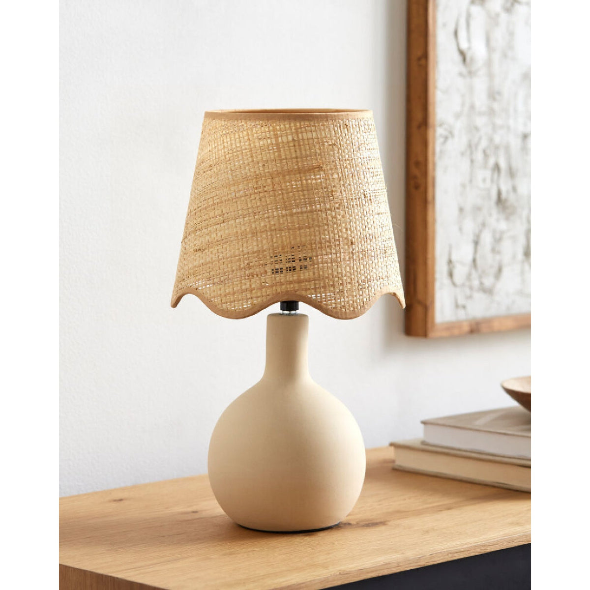 Modern European furniture - Wavy-Edge Rattan Ceramic Table Lamp - www.oroa.com
