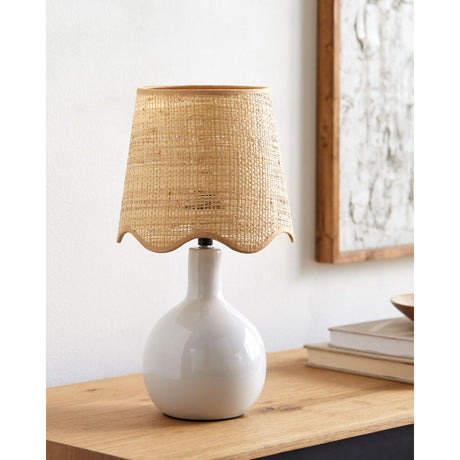 Modern European furniture - Wavy-Edge Rattan Ceramic Table Lamp - www.oroa.com