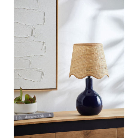 Modern European furniture - Wavy-Edge Rattan Ceramic Table Lamp - www.oroa.com