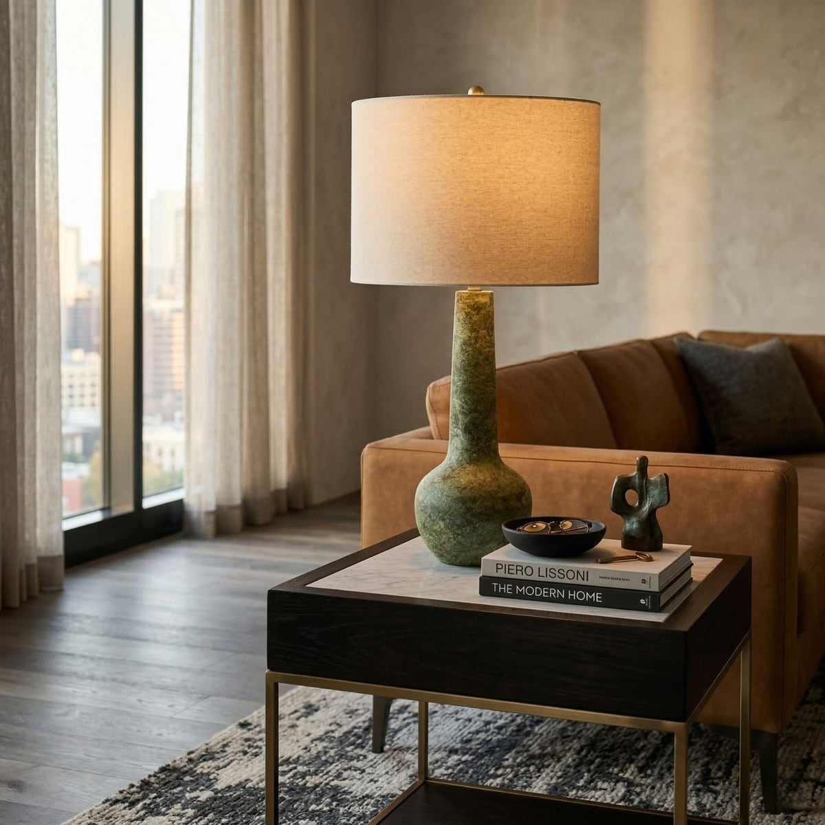 Modern European furniture - Handpainted Green Ceramic Table Lamp - www.oroa.com