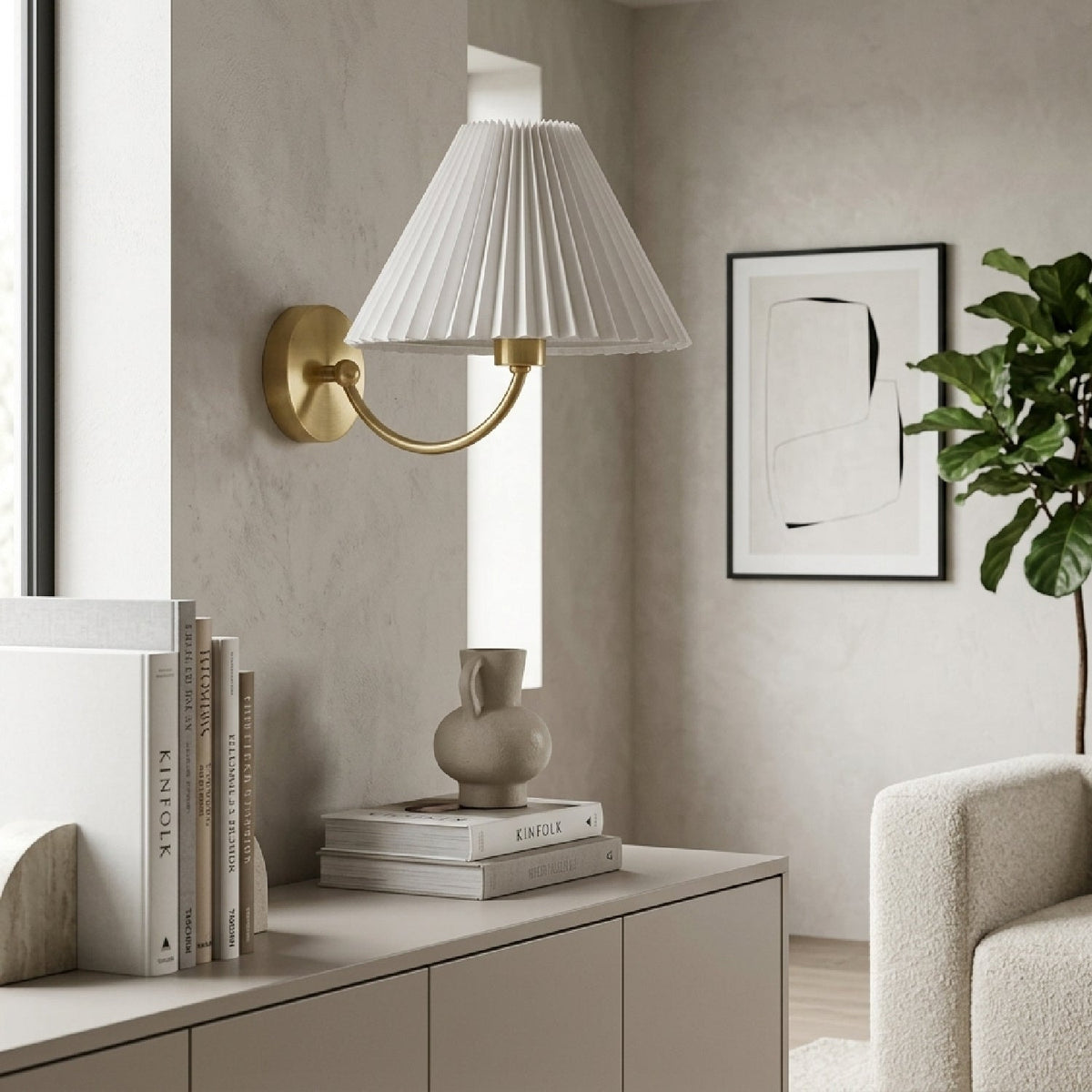 Modern European furniture - Pleated White Linen Wall Lamp - www.oroa.com