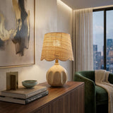 Modern European furniture - Wavy Rattan Accent Table Lamp - www.oroa.com