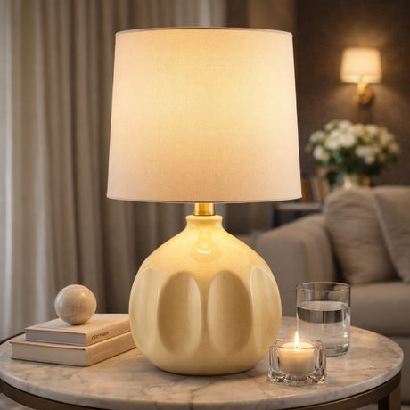 Modern European furniture - Linen Carved Ceramic Table Lamp - www.oroa.com