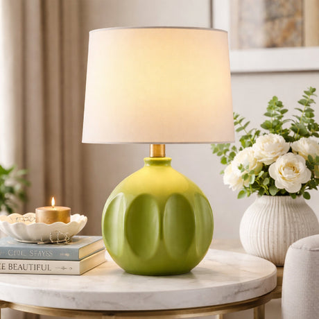 Modern European furniture - Linen Carved Ceramic Table Lamp - www.oroa.com