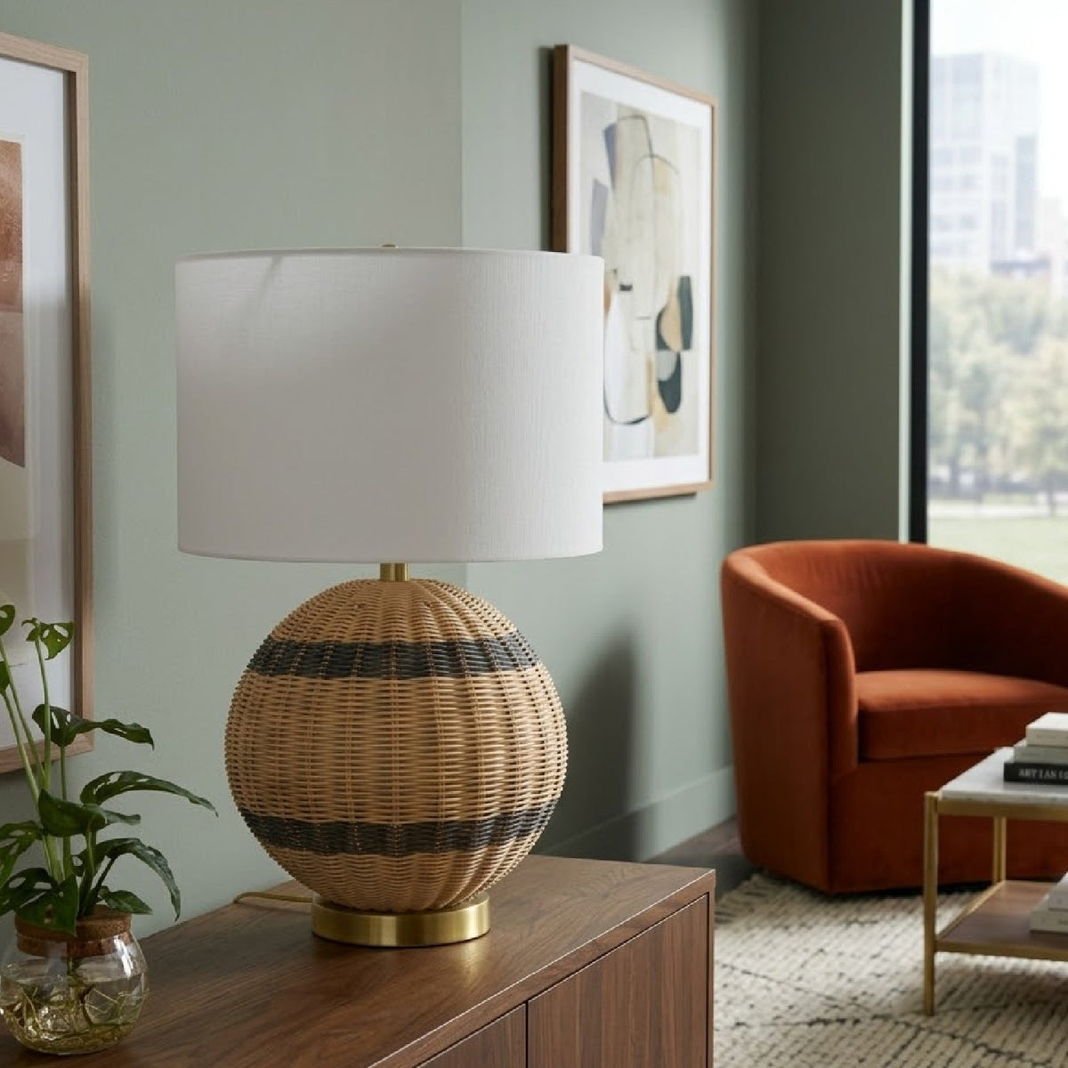 Modern European furniture - Round Rattan Base Table Lamp - www.oroa.com