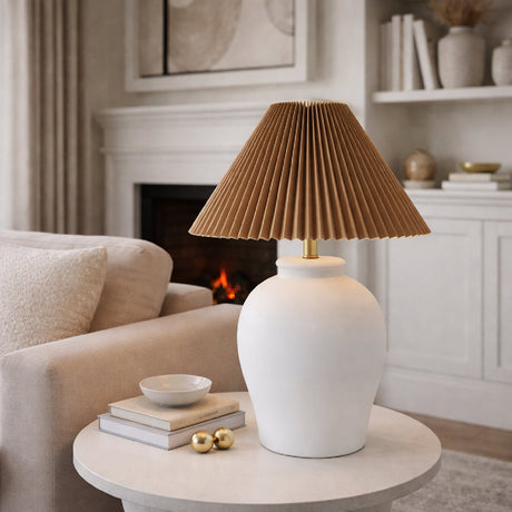 Modern European furniture - Brown Pleated Linen Table Lamp - www.oroa.com
