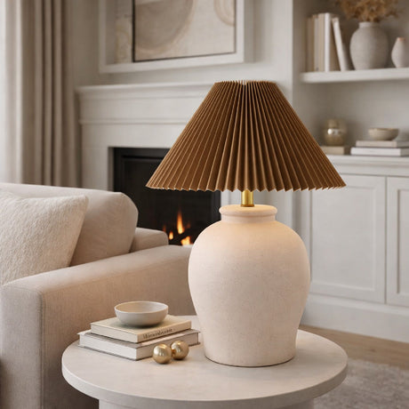 Modern European furniture - Brown Pleated Linen Table Lamp - www.oroa.com