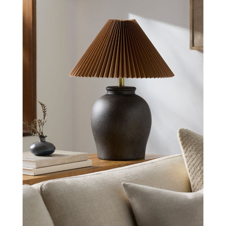Modern European furniture - Brown Pleated Linen Table Lamp - www.oroa.com