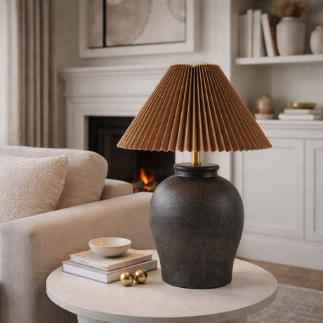 Modern European furniture - Brown Pleated Linen Table Lamp - www.oroa.com