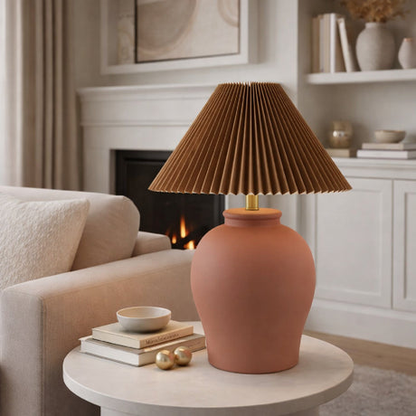 Modern European furniture - Brown Pleated Linen Table Lamp - www.oroa.com