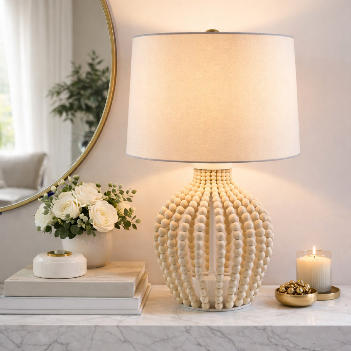 Modern European furniture - Wooden Beads Accent Table Lamp - www.oroa.com
