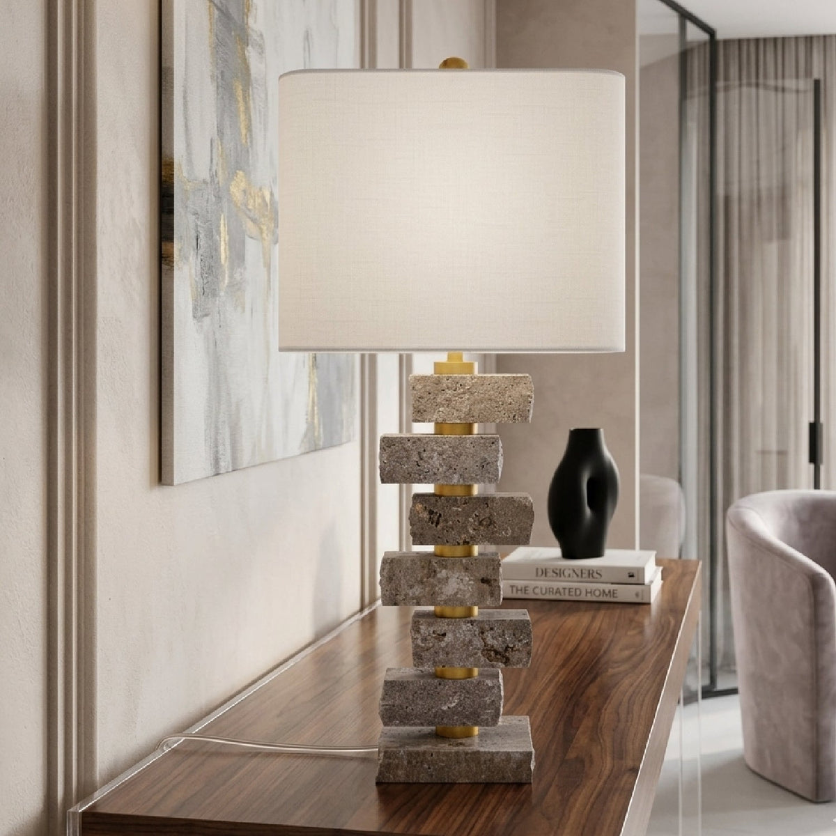 Modern European furniture - Organic Marble Stacked Table Lamp - www.oroa.com