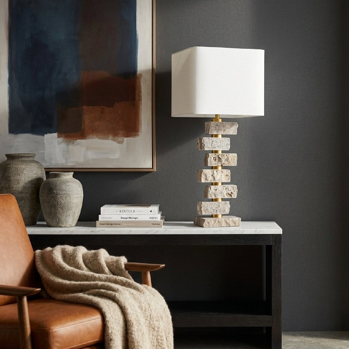 Modern European furniture - Organic Marble Stacked Table Lamp - www.oroa.com