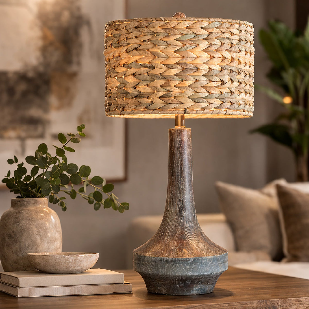 Modern European furniture - Braided Natural Seagrass Table Lamp - www.oroa.com