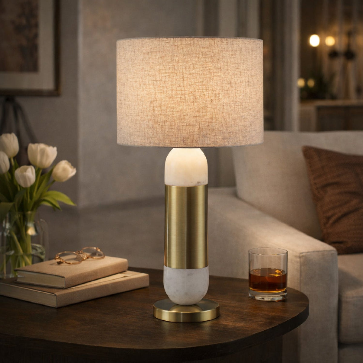 Modern European furniture - Gold Wrapped Marble Table Lamp - www.oroa.com