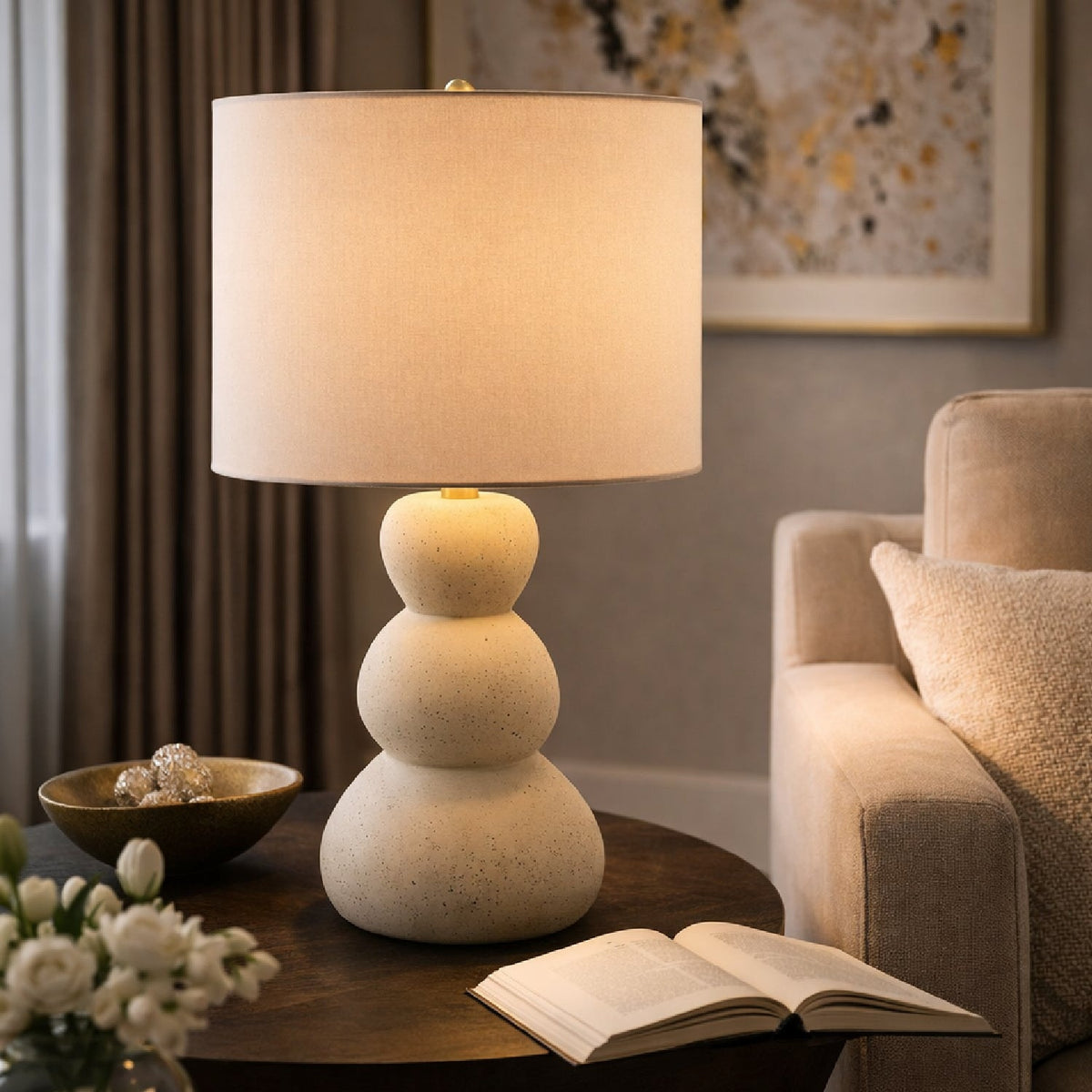 Modern European furniture - White Linen Modern Table Lamp - www.oroa.com