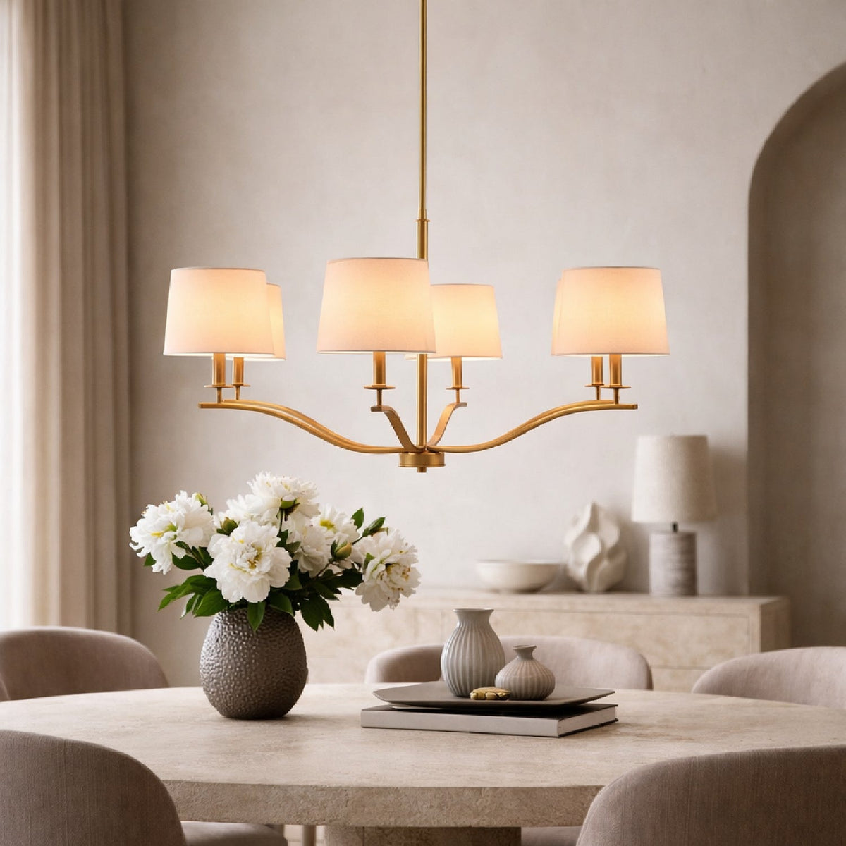 Modern European furniture - White Linen 6-Light Chandelier - www.oroa.com