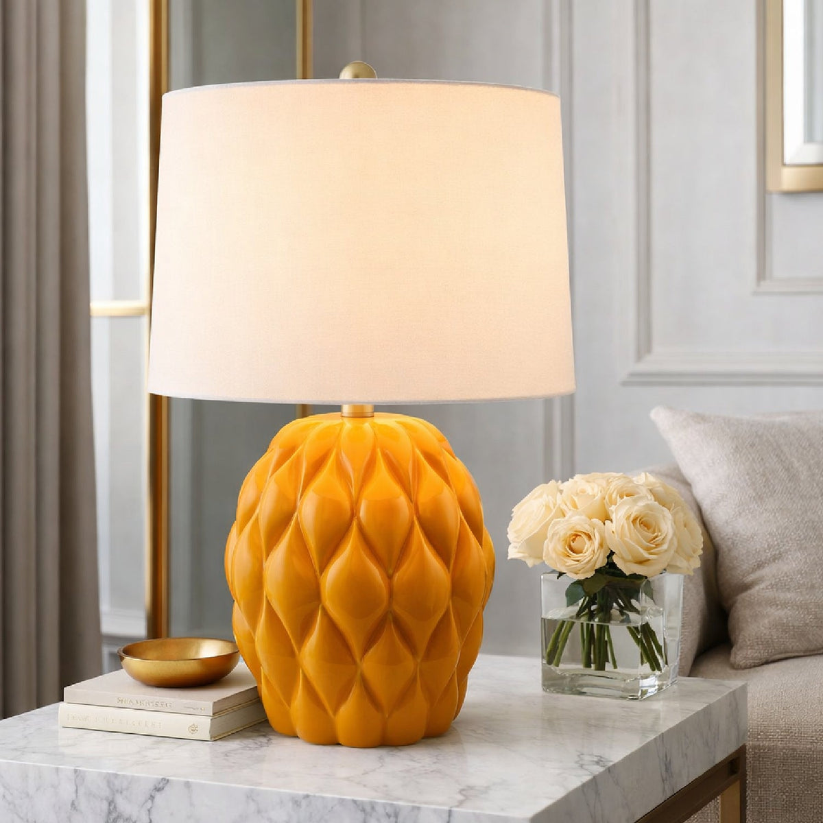 Modern European furniture - Reliefed Ceramic Accent Table Lamp - www.oroa.com