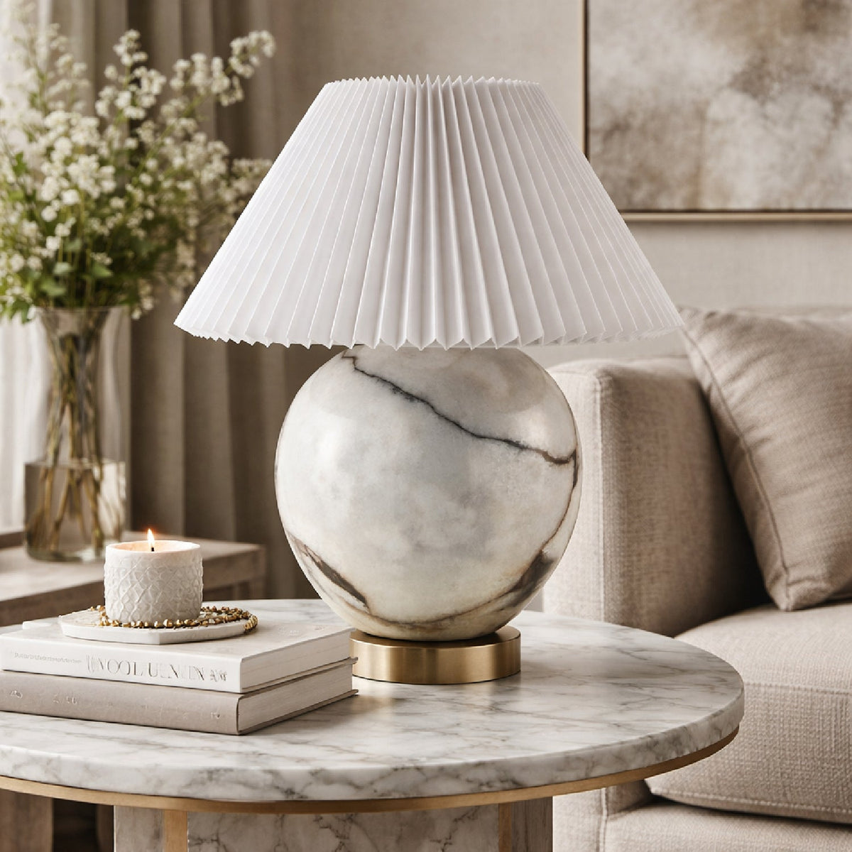 Modern European furniture - Round Marble Accent Table Lamp - www.oroa.com