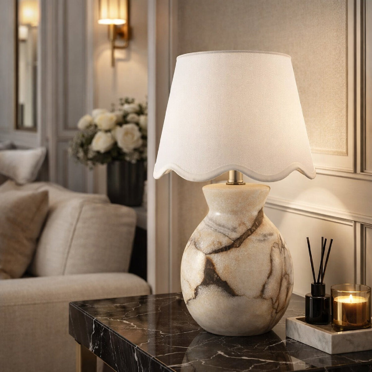 Modern European furniture - Natural Brown Marble Table Lamp - www.oroa.com