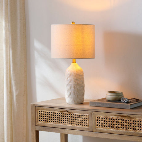 Modern European furniture - Glazed White Ceramic Table Lamp - www.oroa.com