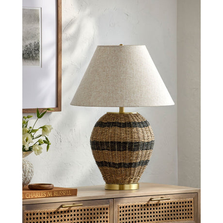 Modern European furniture - Black Lined Rattan Table Lamp - www.oroa.com