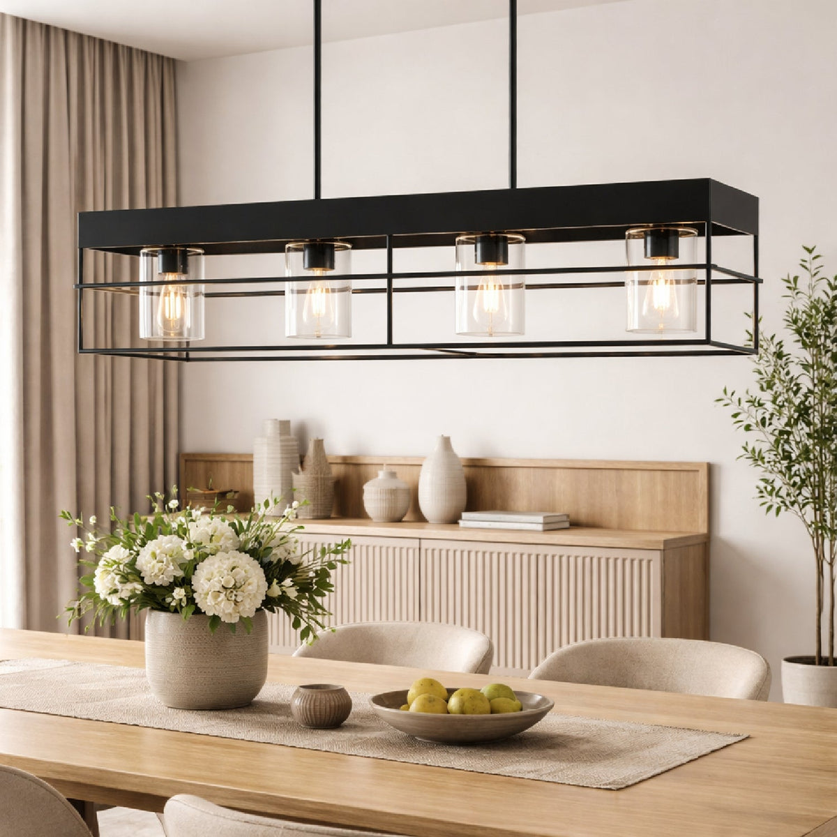 Modern European furniture - Black Framed 4-Light Linear Chandelier - www.oroa.com