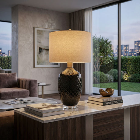 Modern European furniture - Carved Ceramic Linen Table Lamp - www.oroa.com