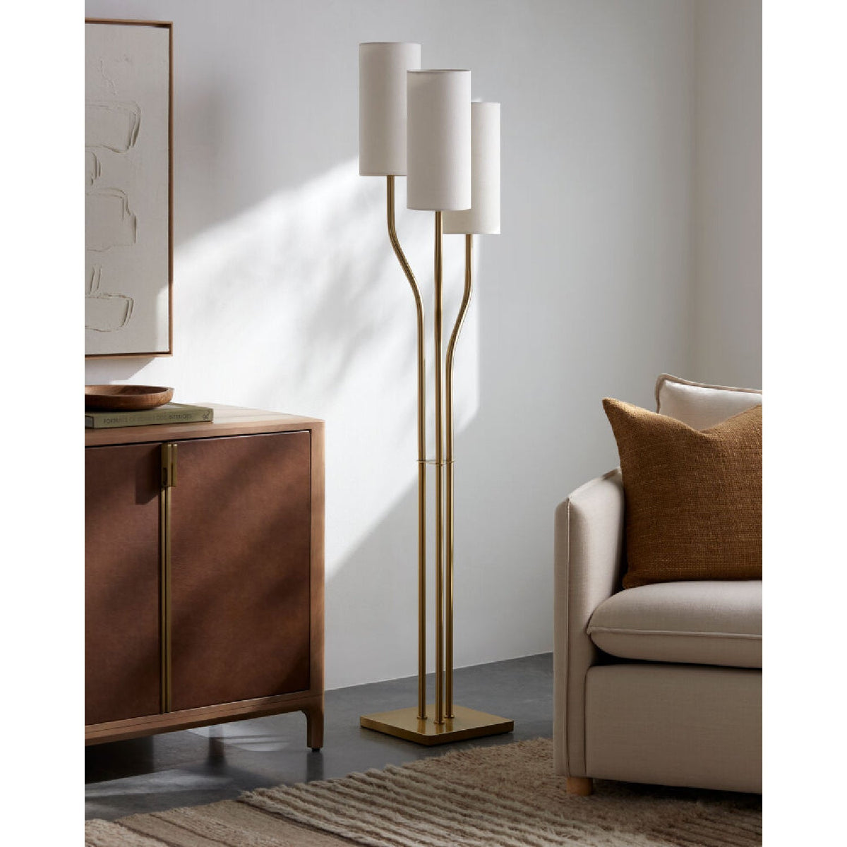 Modern European furniture - White Linen 3-Light Floor Lamp - www.oroa.com